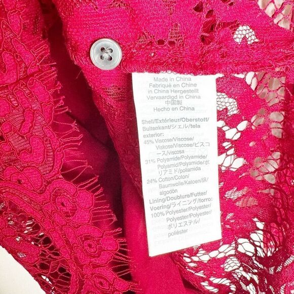J. Crew Red Mockneck Floral Lace Long Sleeve Blouse Eyelash Hem Women’s Size 4 - Picture 9 of 12